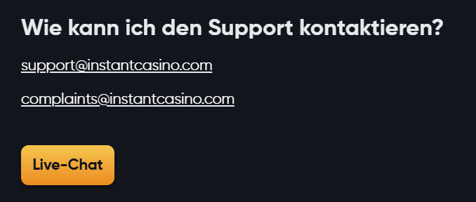 Instant Casino Support