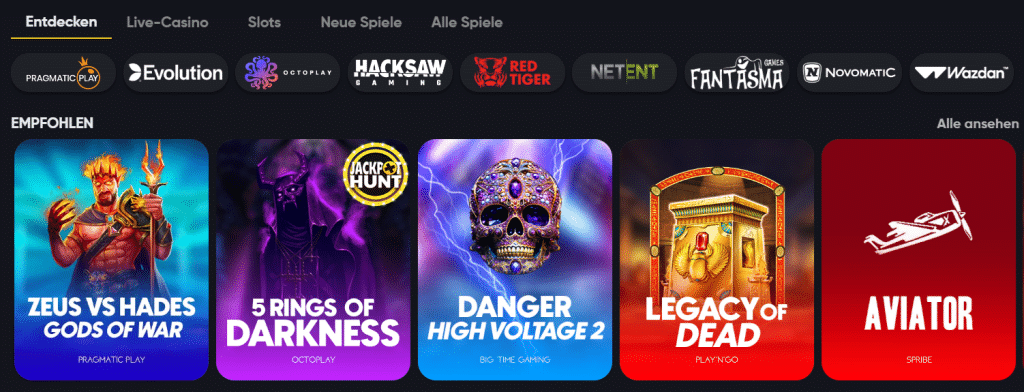 Instant Casino beliebte Spiele